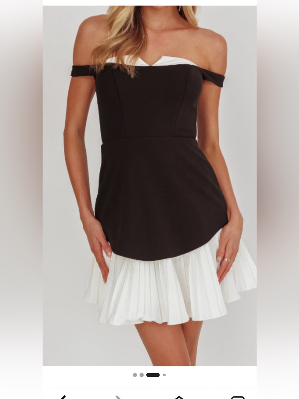 NWOT blithe LA Off-Shoulder Black and White Pleated Mini Dress